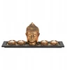 Budos rinkinys žvakidė tealight žvakėms, medinis padėklas, dekoratyviniai akmenukai