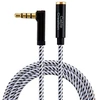 Cablecreation 3.5mm Trrs aux audio kabelis, 3m, jungtis iš tėviškos į moterišką, stereo audio kabelio adapteris, 90 laipsnių kampu, 4 laidų (suderinamas su mikrofonu), juodas ir baltas