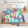 Cantoblanc® dėlionės kilimėlis kūdikiams, žaidimų kilimėlis iš eva gumos + laikymo krepšys, 36 detalės su geometrinėmis figūromis ir kraštais, didelis dydis ir storis (140 x 140 x 1,2 cm), žaidimų kilimėlis kūdikiams, skirtas vaikams ropoti