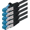 Cat6a tinklo kabelis 0.5m Sftp Pimf 10gbps juodas (5 vnt.)