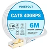 Cat8 Ethernet kabelis, 6m, plokščias, 40gbps/2000mhz, baltas