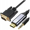 Co2 vga į hdmi kabelis adapteris konverteris audio full hd 60hz 2m