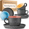 Cosumy espresso puodelių su lėkštutėmis rinkinys, 4 vnt. - 90 ml keramika, dekoratyvinis akmens masės indas su rankų darbo reaktyvine glazūra - ilgai išlaiko šilumą (spalvingas)
