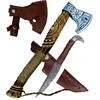 Crafttal - Vikingų kirvis 52 Cn. su Raban galvos peiliu 2-in-1 rinkinys, rankomis graviruota ąžuolo medžio rankena, 1095 anglinio plieno ašmenys, Larp kirvukas su odine apsauga, dovana vyrams