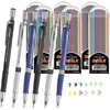 Dancepandas mechaniniai pieštukai 2 mm 6 vnt. mechaninis pieštukas 2 mm mechaniniai pieštukai su 72 spalvotais ir juodais šerdeliais dizainui, piešimui, rašymui, amatams, meniniams eskizams