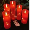 Danip raudona led žvakė su integruotomis girliandomis, 5 led žvakė su 10 mygtukų nuotolinio valdymo pulteliu, 24 valandų laikmačio funkcija, šokanti liepsna, tikras vaškas, maitinama baterijomis.