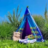 DIDELĖ VAIKIŠKA PALAPINĖ TEEPEE TIPI STABILUS NAMAS MĖLYNA