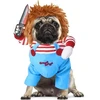 Diydec juokingi chucky šuns drabužiai, helovino šuns kostiumo perukas ir peilis, siaubingas šuns kostiumas helovino naminių gyvūnėlių cosplay vakarėliui