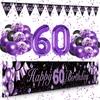 Djlla 60-ojo gimtadienio itin ilga "happy Birthday" girlianda (9 x 1,21 m), violetinė, auksinė, metalinė, guminė, 1 vnt., reklaminis skydelis, konfeti, balionai