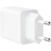 Dual sieninis įkroviklis su 20w usb-c power delivery prievadais ir usb-a quick charge 18w baltas, idealus greitam ir saugiam mobiliųjų įrenginių įkrovimui