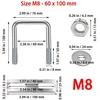 Duoyif u formos varžtas m8 60 x 100 mm u formos sraigtai m8 u formos varžtas kvadratinis nerūdijantis plienas su veržlės rėmo plokštele poveržle u formos laikiklis vamzdžių tvirtinimui automobilių laivų vilkimui 2 vienetai (60 x 100 mm)