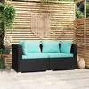 Lauko baldų komplektas Dvivietė sofa su pagalvėlėmis, juodos spalvos, poliratanas