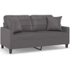 Fotelis Dvivietė sofa su pagalvėlėmis, pilka, 140cm, dirbtinė oda