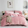 Dxhome Pūkuotas žieminis patalynės komplektas 135 x 200 cm, itin šiltas 4 dalių, minkštas flisinis antklodės užvalkalas šviesiai rožinės spalvos, pieno fliso patalynė vaikams su užtrauktuku ir 2 pagalvių užvalkalais 80 x 80 cm