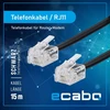 Ecabo 10089 15m modulinis telefono kabelis - 2x Rj11 kištukai - jungiamasis kabelis - vakarinis kištukas - 4 gyslų / 6p4c / 1:1 - plokščias kabelis telefonui, Isdn, atsakikliui, faksui, modemui - juodas