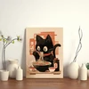 Ekeyr mielas juokingas juodas katės plakatas ramen makaronai sienų menas japoniški juodos katės paveikslėliai plakatai japoniškas maistas tokyo meno atspaudai virtuvės valgomojo kambario sienų menas