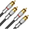 Emk 0.6m rca kabelis - ekranuotas pintas 2 rca kištukas į 2 rca kištuką audio kabelis namų kinui ir hi-fi sistemoms - sidabrinis rca audio stereo žemų dažnių garsiakalbio kabelis