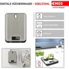 Emos - Skaitmeninės virtuvinės svarstyklės su sieniniu laikikliu - pagamintos iš nerūdijančio plieno - maksimalus svoris 10 kg, tikslumas iki 1 g - taros funkcija, lcd ekranas, su baterijomis - reguliuojamas g, kg, ml, oz, lb, tl -