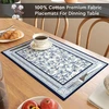 Encasa Xo valgomojo stalo padėkliukų rinkinys iš 6 dalių | Indigo-02 blokinis margintas medvilninis kanvos padėkliukas – 46 x 32 cm | Jaipur Sanganeri rankų darbo marginimas