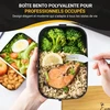 Escape serenity Bento pietų dėžutė, juoda, 2 aukštų su dubeniu, stalo įrankiais, mažu šaltkrepšiu ir mediniu telefono laikikliu - praktiška šalta dėžutė maistui darbe
