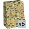 Eurowrap 6 x vidutinio dydžio kraft popieriniai dovanų maišeliai - 8.5" x 4" x 10" - 210g - Kalėdiniai burbulai - Auksinis fonas - Idealūs knygoms, žaidimams, mažoms dovanoms - X-34665-3c