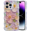 Eyzutak telefono dėklas, skirtas iphone 14 pro max, spalvingas, vintažinis gėlių aliejinis paveikslas su blizgučiais, banguoto rėmo formos, minkštas tpu, silikoninis, smūgiams atsparus apsauginis dėklas, buferio dangtelis, rožinis