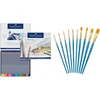 Faber-castell 114624 - Goldfaber akvareliniai pieštukai, 24 spalvų pieštukų rinkinys ir Amazon Basics - teptukų rinkinys menininkams, 10 skirtingų dydžių, skirtas menininkams, suaugusiems ir vaikams, mėlynas, 1 pakuotė