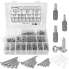 Fandway rinkinys, 400 vnt. torx sriegių su sriegikliu, nerūdijančio plieno a2-70 apvalios galvutės sriegiai, sriegikliai m3/m4/m5 medvaržčiai, savaime gręžiantys sriegiai, asortimentas su 3 antgaliais ir m6 inkaru.