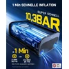 Fanttik X9 Pro nešiojamas elektroninis oro siurblys, 1 min greito pripūtimo elektrinis kompresorius, 10.3 Bar/150 Psi oro kompresorius su led lempute dviračiui, automobiliui, motociklui ir kamuoliui