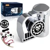 Farbin 12 V motociklo signalo automobilio signalo rinkinys oro signalas 150 Db garsus oro signalas suspausto oro signalo rinkinys motociklui sunkvežimiui automobiliui valčiai pikapui džipui (12 V, sidabrinė laidų pynė ir mygtukas)