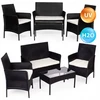 Focus Garden Elegantiškas lauko baldų komplektas juodas stalas + sofa + 2 foteliai + pagalvėlės