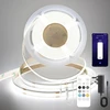 Fuiqi Cob Led juosta 5 m, dienos šviesos balta 6000 K Led juosta, 24 V šviesos juosta, pritemdoma su nuotolinio valdymo pulteliu ir maitinimo šaltiniu, išmanioji programėlė, Cri>90, 8 mm plotis, tinkama miegamiesiems, virtuvėms, spintelėms