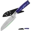 Fullhi santoku peiliai, 2 vnt. įvairiaspalvių 5 colių japoniškų peilių rinkinys, pjaustymo peilis, nerūdijančio plieno virtuvinis peilis su apsaugine įmaute (violetinė resin)