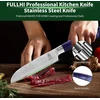 Fullhi santoku peiliai, 2 vnt. įvairiaspalvių 5 colių japoniškų peilių rinkinys, pjaustymo peilis, nerūdijančio plieno virtuvinis peilis su apsaugine įmaute (violetinė resin)
