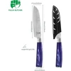 Fullhi santoku peiliai, 2 vnt. įvairiaspalvių 5 colių japoniškų peilių rinkinys, pjaustymo peilis, nerūdijančio plieno virtuvinis peilis su apsaugine įmaute (violetinė resin)