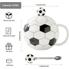 Futbolo puodelis, futbolo kavos puodelis su dangteliu ir šaukšteliu, 400 ml futbolo keramikinis puodelis, futbolo dovanos vyrams, futbolo gerbėjams, berniukams, mergaitėms, gimtadienio proga (football Cup)