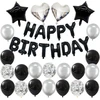 Gimtadienio dekoracija juoda sidabrinė "happy Birthday" girlianda balionai juoda dekoracija gimtadienio vyrui gimtadienio dekoracija