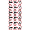 Gimtadienio lipdukai 20 metų | 54 vnt. pakuotė | Apvalūs gimtadienio lipdukai "pasidaryk pats"