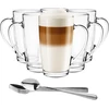 Glasmark Krosno 1992 Latte Macchiato stiklinės su rankena ir šaukšteliu, 6 vnt. rinkinys, 400 ml, stiklinės arbatai, puodeliai kavai, cappuccino, šaltai arbatai, skaidrus stiklas