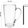 Glasmark Krosno 1992 stiklinių rinkinys kavai, arbatai su rankena, 4 vnt., 400 ml, kavos, arbatos, latte stiklinė, arbatos puodeliai, stikliniai puodeliai, didelė gėrimų stiklinė, galima plauti indaplovėje, Alex, skaidri