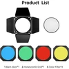 Godox bd-04 barn door metaliniai varteliai su korio tinkleliu ir 4 spalvotais gelio filtrais, suderinami su standartiniais reflektoriais bowens mount compatible godox led neewer amaran aputure led video light