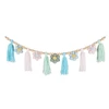Gorgecraft medvilnės gėlių kutų girlianda 1.28 m boho pastelinių kutų girlianda su mediniais karoliukais ramunėlių rožiniais ir mėlynais kutais sienų pakabinama girlianda reklaminė juosta vakarėlio dekoracija kambariui miegamajam