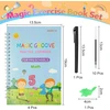 Gotfun Magiški pratimų sąsiuviniai su rašikliu, 4 vnt. Daugkartinio naudojimo magiški rašymo mokymosi sąsiuviniai vaikams, skirti mokytis matematikos, raidžių, skaičių ir piešimo (anglų kalba)
