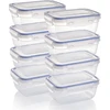 Grizzly plastikinių maisto produktų laikymo indelių rinkinys, 8 x stiklainiai su dangteliu, stačiakampiai, sukraunami, nedūžtantys, tinkami naudoti mikrobangų krosnelėje ir indaplovėje