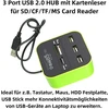 H31cs usb 2.0 šakotuvas su 3 prievadais ir kortelių skaitytuvu - 4-in-1 sd/microsd/m2/ms pro duo - 3x usb 2.0 female - idealiai tinka nešiojamam ir stacionariam kompiuteriui