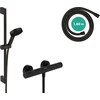 Hansgrohe Pulsify Select S 24262670 vandens taupymo dušo komplektas su termostatu Ecostat Fine, dušo termostatas su dušo galvute 8.2 l/min (ecosmart), dušo laikiklis 65 cm, žarna ir laikiklis, matinė juoda