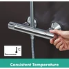 Hansgrohe Vernis Blend 26276000 dušo sistema su termostatu, lietaus dušas (205 mm) su jungtimi, rankinis dušas (2 tipų srovės), žarna, dušo stovas ir apvali dušo galvutė (1 tipo srovė), chromas