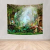 Haoyiyi 150 x 130 cm grybų miško gobelenas elfų namas psichodelinis miško animacinis sienų pakabinimas gėlės užkerėtas miško pavasario scenos gobelenas abstraktus sienų menas specialus dizainas miegamojo dekorui