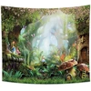 Haoyiyi 150 x 130 cm grybų miško gobelenas elfų namas psichodelinis miško animacinis sienų pakabinimas gėlės užkerėtas miško pavasario scenos gobelenas abstraktus sienų menas specialus dizainas miegamojo dekorui