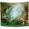 Haoyiyi 150 x 130 cm grybų miško gobelenas elfų namas psichodelinis miško animacinis sienų pakabinimas gėlės užkerėtas miško pavasario scenos gobelenas abstraktus sienų menas specialus dizainas miegamojo dekorui